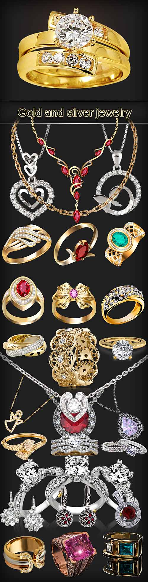 Various gold and silver jewelry PNG