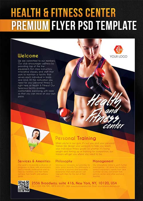 Health and Fitness Center Flyer PSD Template + Facebook Cover