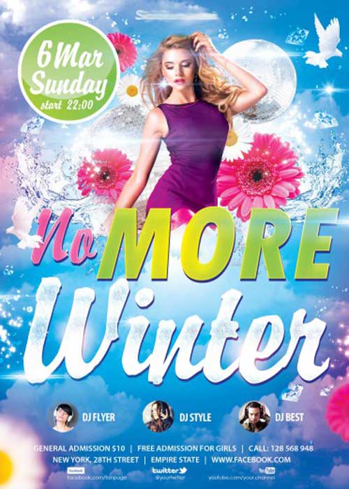 No More Winter party PSD Flyer Template with Facebook Cover