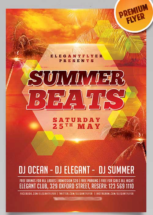 Summer Beats Flyer PSD Template + Facebook Cover