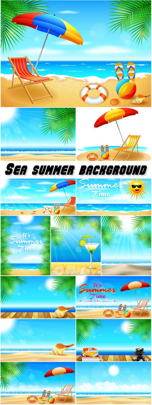 Sea summer background vector, palm trees, beach