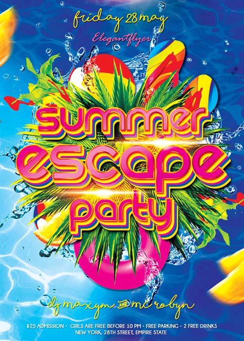 Summer Escape Party V1 Flyer PSD Template + Facebook Cover